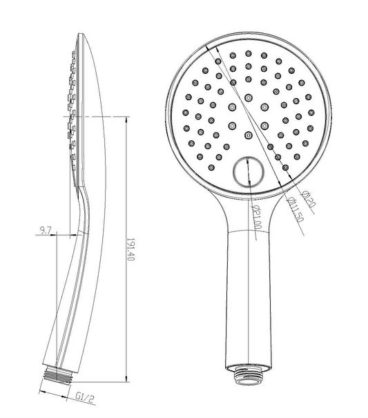 Wiesbaden Unimatch glijstangset compleet met handdouche 3 standen diameter 12 cm mat zwart