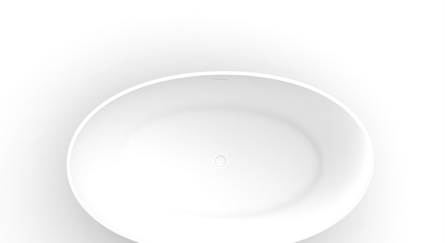 Vrijstaand solid surface ligbad Wiesbaden Waive 160x95 cm inclusief waste wit mat