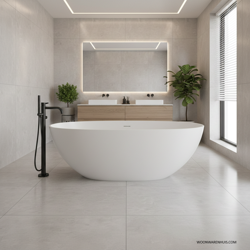 Vrijstaand solid surface ligbad Wiesbaden Chiek 165x75 cm inclusief waste wit mat