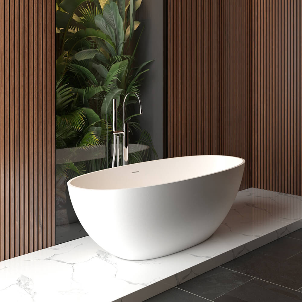 Vrijstaand solid surface ligbad Wiesbaden Chiek 165x75 cm inclusief waste wit mat
