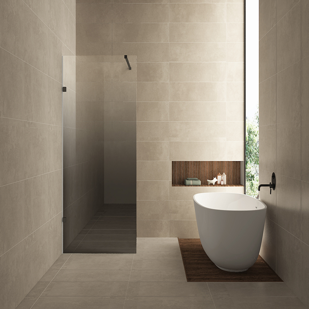 Inloopdouche Wiesbaden Less 90x200cm met mat zwart beslag en 8mm glas spiegelrook naar helder links