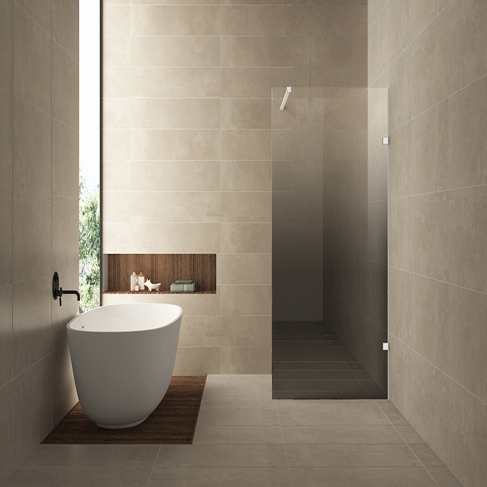 Inloopdouche Wiesbaden Less 90x200cm met mat wit beslag en 8mm glas spiegelrook naar helder rechts