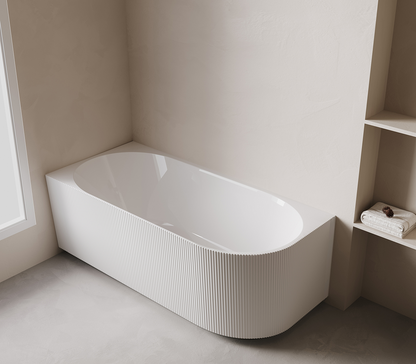 Hoekbad Links Wiesbaden Rivi Ribbel 180x80 cm inclusief waste in glanzend wit
