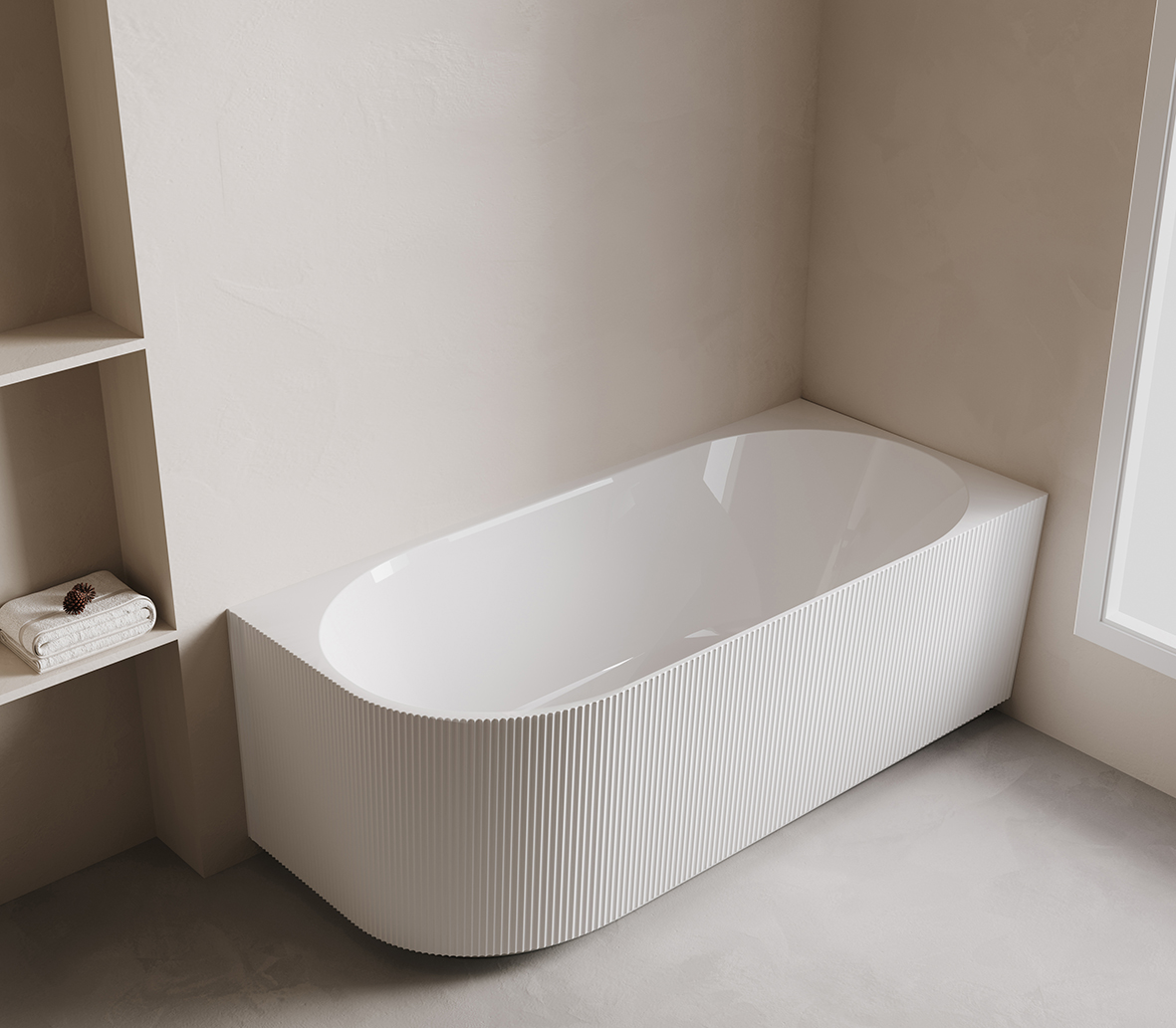 Hoekbad Rechts Wiesbaden Rivi Ribbel 170x80 cm inclusief waste in glanzend wit