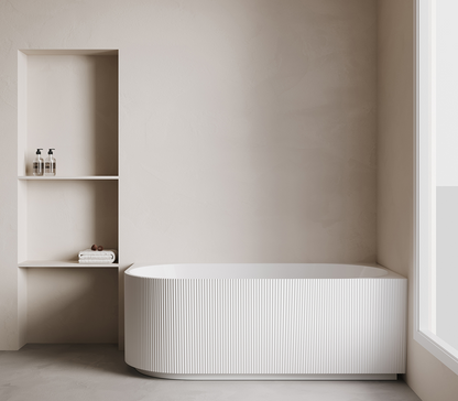 Hoekbad Rechts Wiesbaden Rivi Ribbel 170x80 cm inclusief waste in glanzend wit