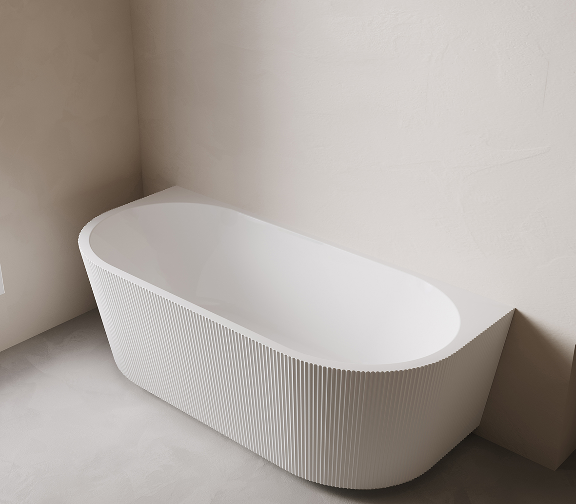 Halfvrijstaand ligbad Wiesbaden Rivi Ribbel 180x80 cm inclusief waste in mat wit