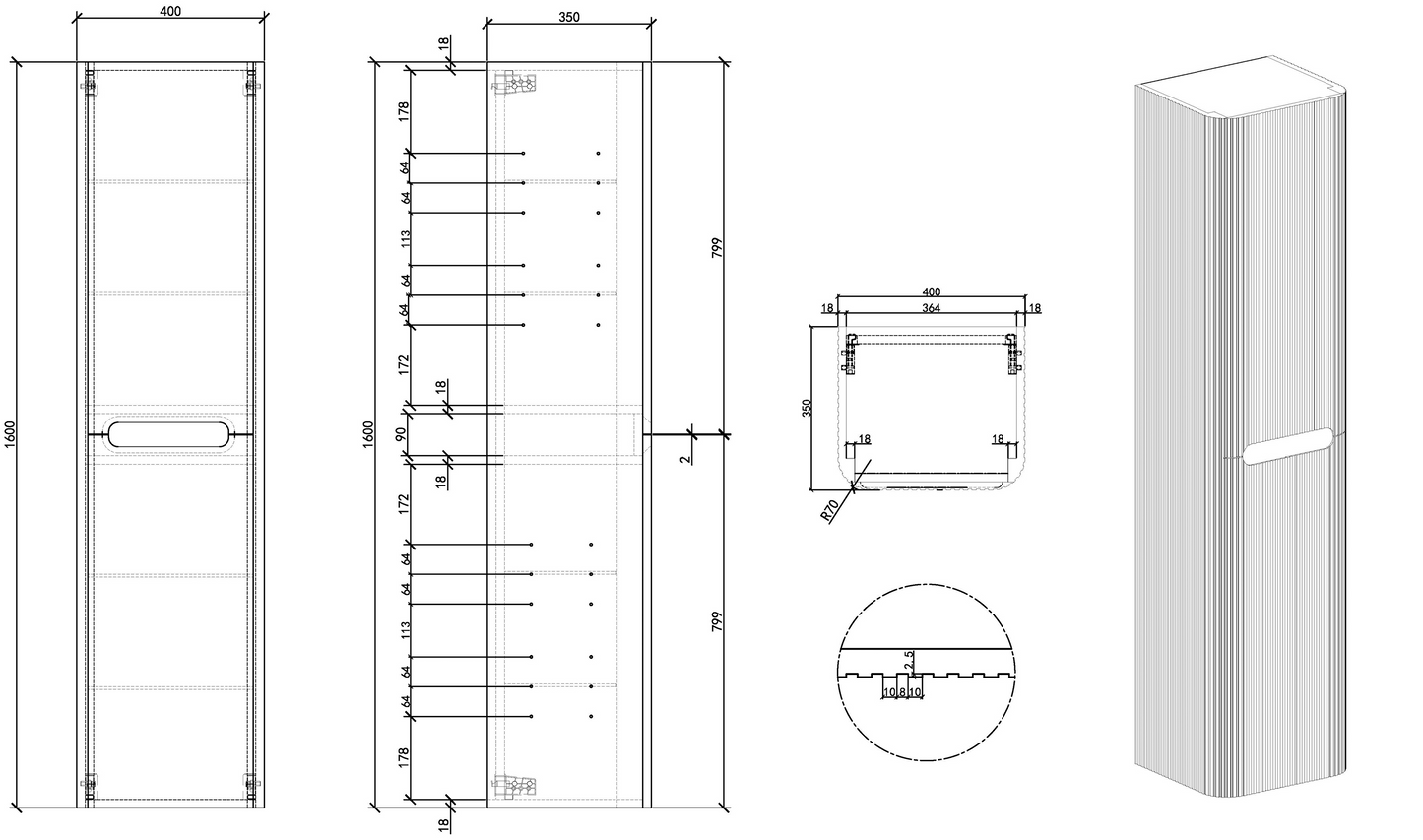 Badkamer kolomkast Wiesbaden Sulora 160cm licht eiken