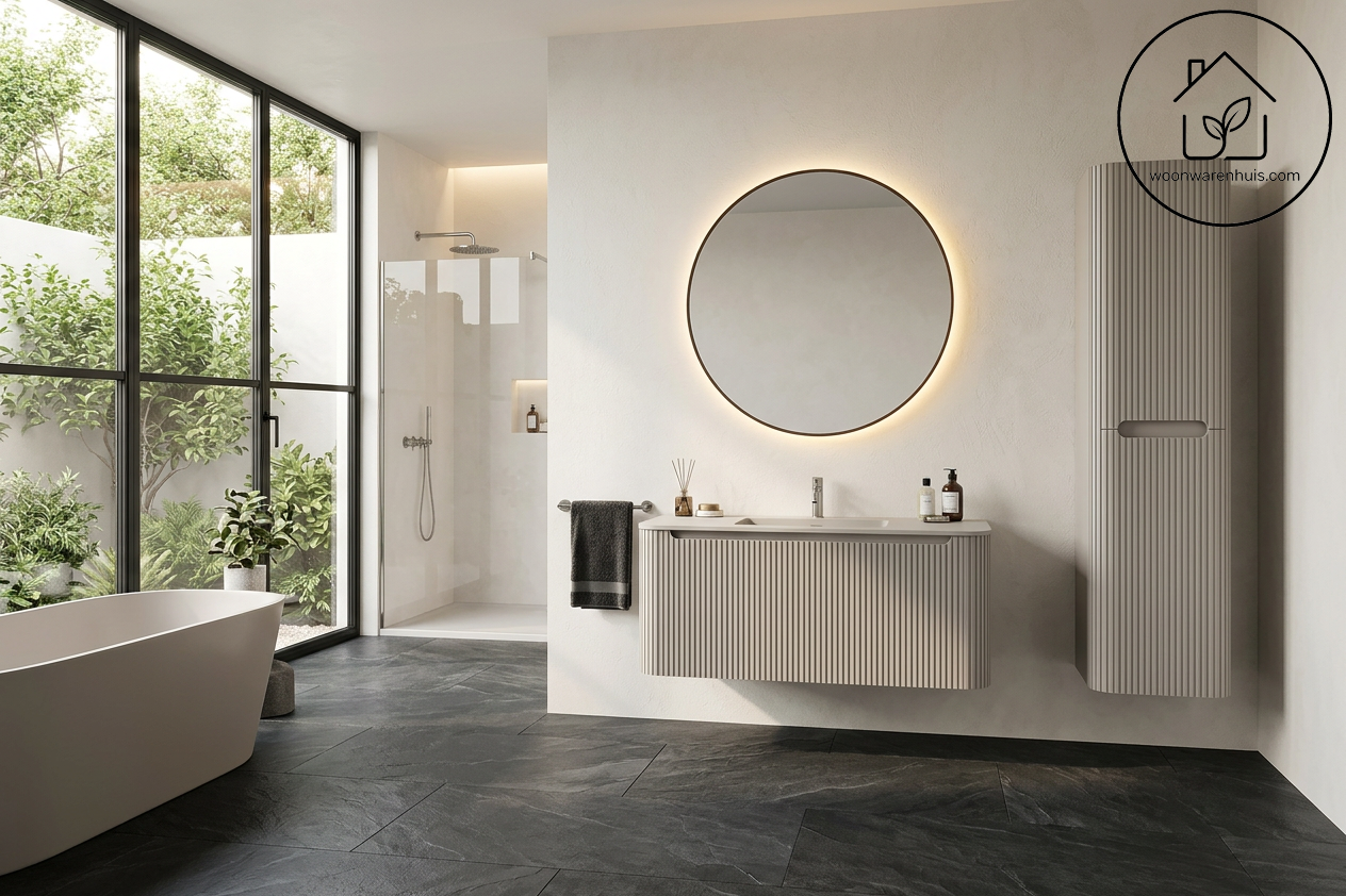 Wastafelkast Wiesbaden Sulora 80cm mat beige inclusief wastafelblad Laro solid surface
