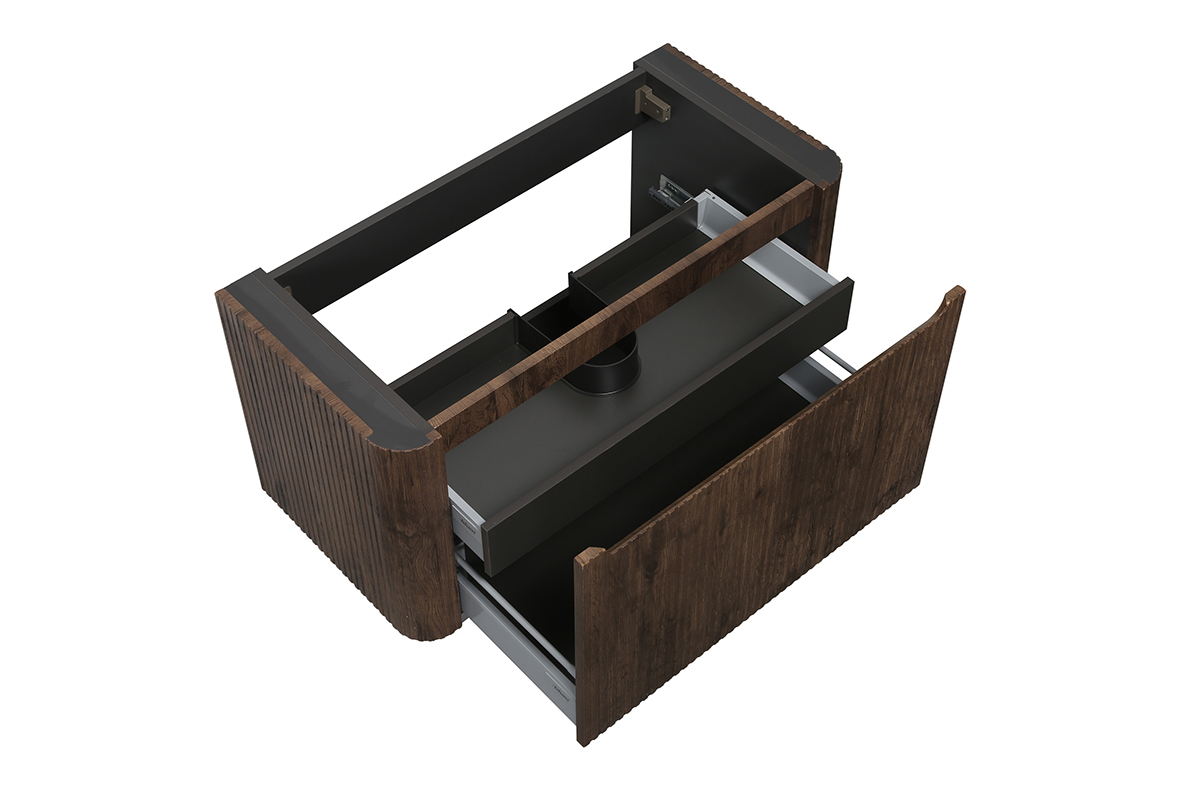 Wastafelkast Wiesbaden Sulora 80cm bruin eiken inclusief wastafelblad Laro solid surface
