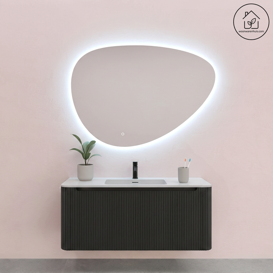 Badkamermeubelset Wiesbaden Sulora 120cm mat zwart inclusief spiegel Uovo