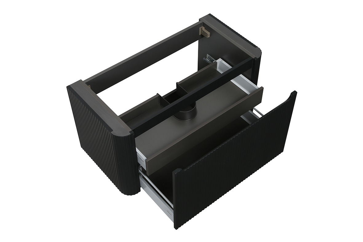 Wastafelkast Wiesbaden Sulora 100cm mat zwart inclusief wastafelblad Laro solid surface