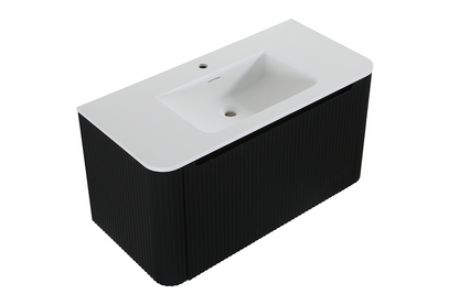 Wastafelkast Wiesbaden Sulora 100cm mat zwart inclusief wastafelblad Laro solid surface