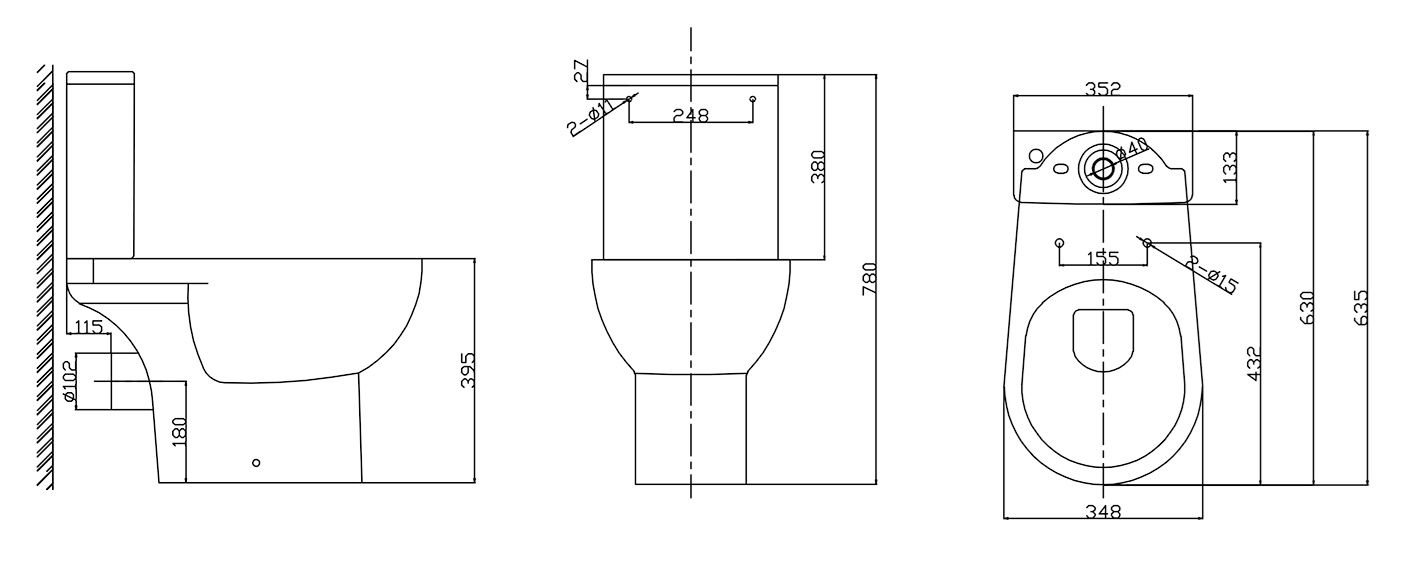 Compleet staand toilet Xellanz duoblok PK uitgang en rimless met toiletzitting in glans wit