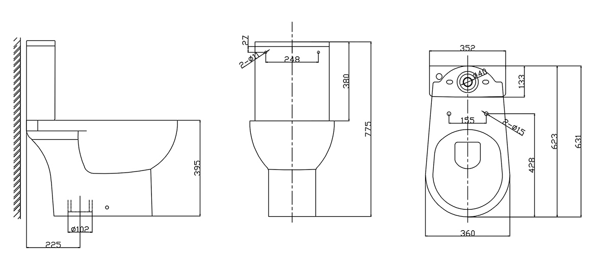 Compleet staand toilet Xellanz duoblok AO uitgang en rimless met toiletzitting in glans wit