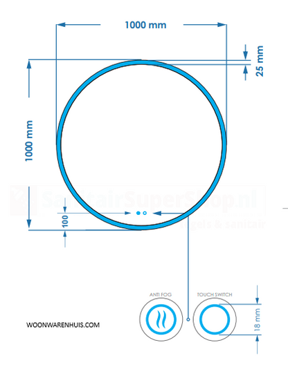 Badkamer spiegel GD Circum 100cm met anti-condens functie en dimbare LED randverlichting