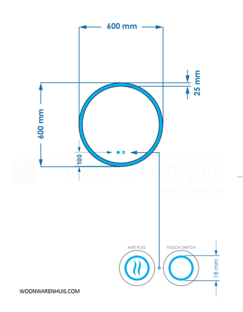 Badkamer spiegel GD Circum 60cm met anti-condens functie en dimbare LED randverlichting