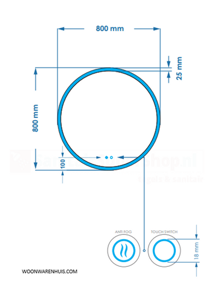 Badkamer spiegel GD Circum 80cm met anti-condens functie en dimbare LED randverlichting