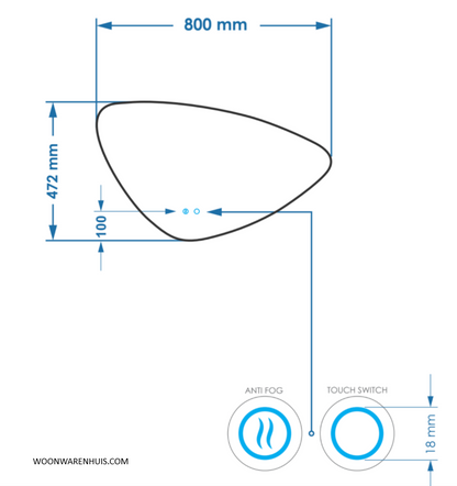 Badkamer spiegel GD Strano 80x47cm met anti-condens functie en indirecte/dimbare LED verlichting