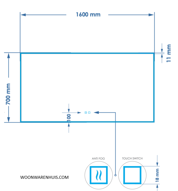 Badkamer spiegel GD Style 160cm met anticondens functie en indirecte/dimbare LED verlichting