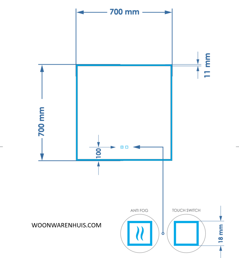 Badkamer spiegel GD Style 70cm met anticondens functie en indirecte/dimbare LED verlichting
