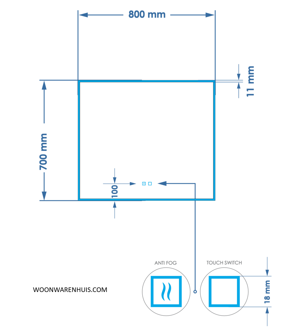 Badkamer spiegel GD Style 80cm met anticondens functie en indirecte/dimbare LED verlichting