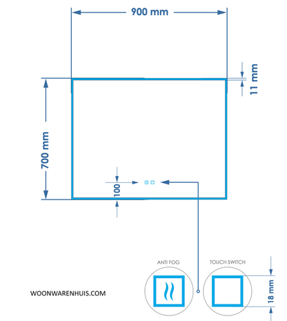 Badkamer spiegel GD Style 90cm met anticondens functie en indirecte/dimbare LED verlichting
