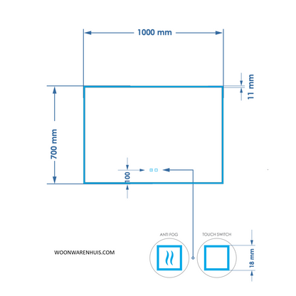 Badkamer spiegel GD Style 100cm met anticondens functie en indirecte/dimbare LED verlichting