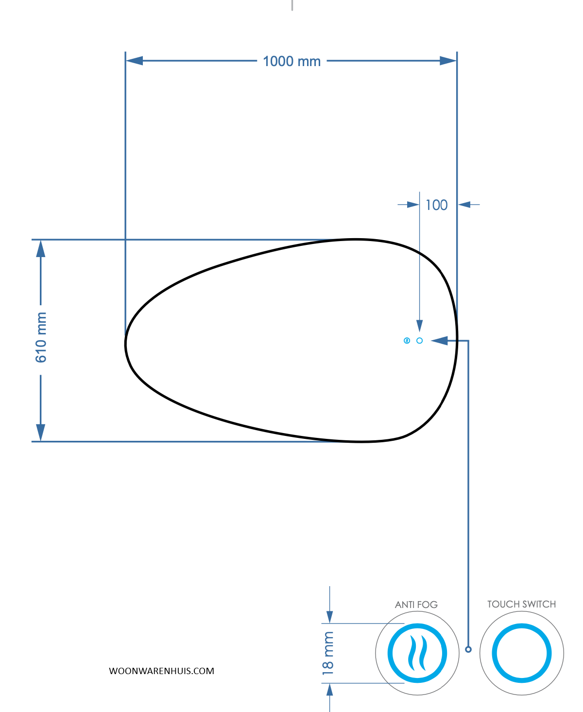 Badkamer spiegel GD Thalia 100x61cm met anti-condens functie en indirecte/dimbare LED verlichting