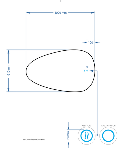 Badkamer spiegel GD Thalia 100x61cm met anti-condens functie en indirecte/dimbare LED verlichting