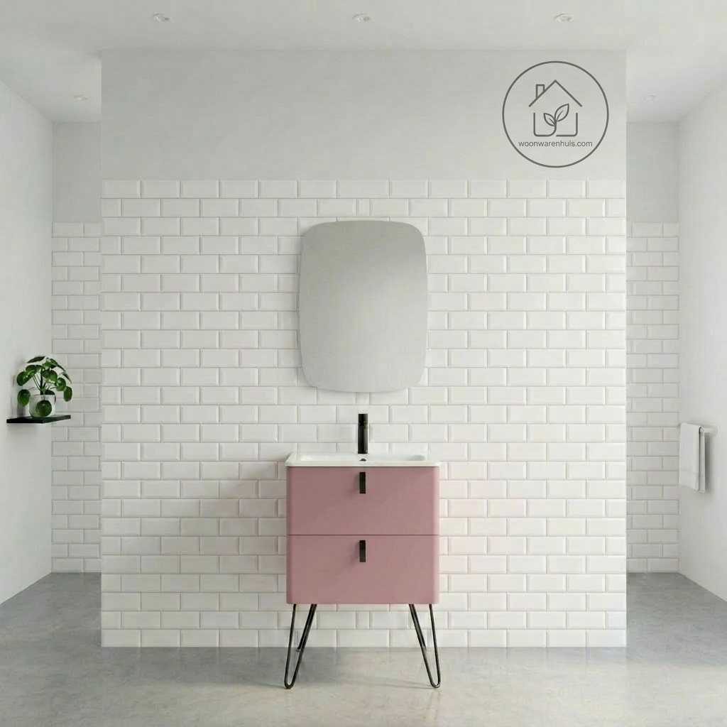 Badkamer meubelset Salgar Uniiq Blush Pink 60cm in mat roze - inclusief spiegel met LED verlichting
