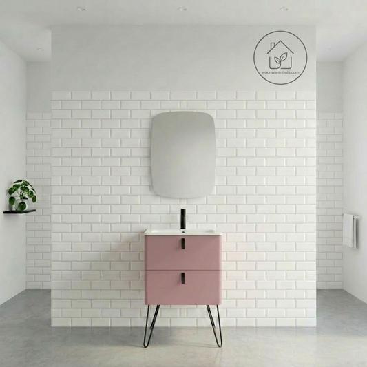 Badkamer meubelset Salgar Uniiq Blush Pink 60cm in mat roze - inclusief spiegel met LED verlichting