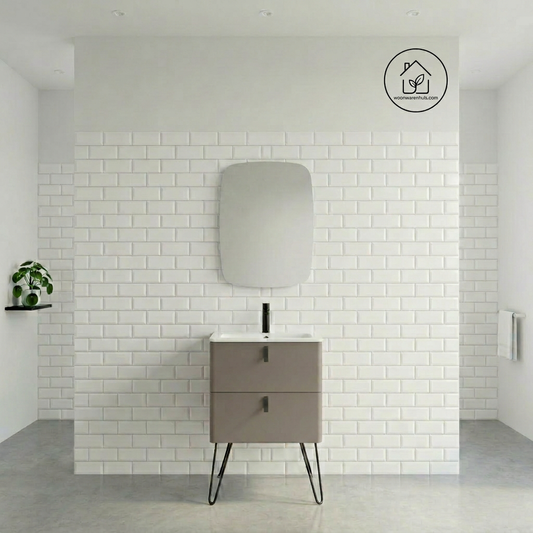 Badkamer meubelset Salgar Uniiq Castano 60cm in mat taupe - inclusief spiegel met LED verlichting