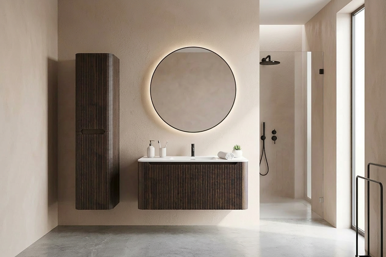 Badkamermeubelset Wiesbaden Sulora 80cm walnoot inclusief spiegel Uovo