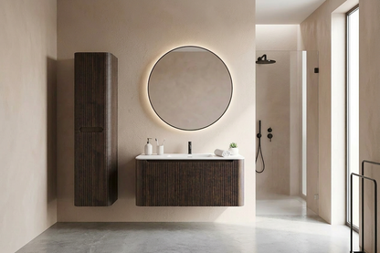 Wastafelkast Wiesbaden Sulora 80cm walnoot inclusief wastafelblad Laro solid surface
