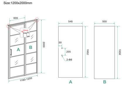 Vierkante douchecabine Wiesbaden Horizon 120x120x200 cm mat zwart