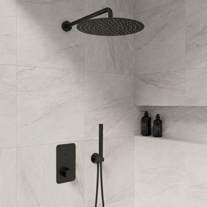 Complete inbouwdouche Sanitado Industry Click met 30cm stortdouche en handdouche in mat zwart
