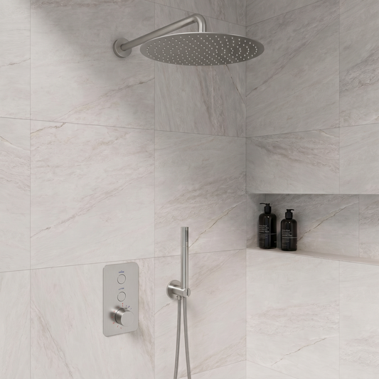 Complete inbouwdouche Sanitado Industry Click met 30cm stortdouche en handdouche in RVS