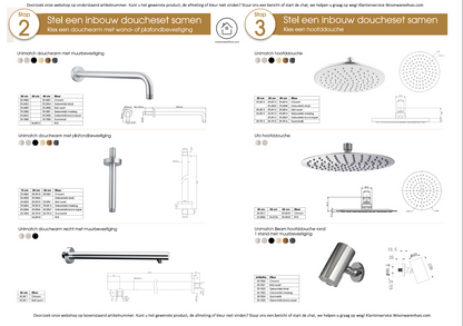 Wiesbaden Unimatch Beam hoofddouche rond 1 stand met muurbevestiging chroom