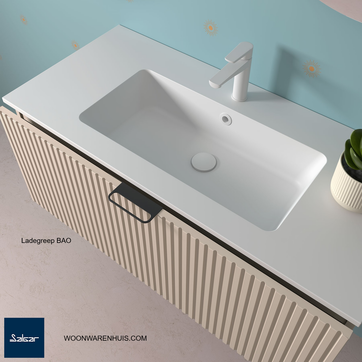 Badkamer onderkast en wastafel Salgar Biba 60cm 1 lade en 1 binnenlade Antraciet mat