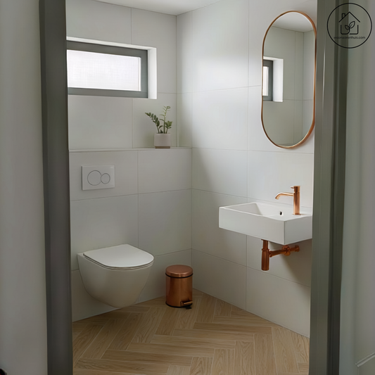 Spiegel Wiesbaden Renk 30x70cm voor toiletruimte met geborsteld brons koper lijst