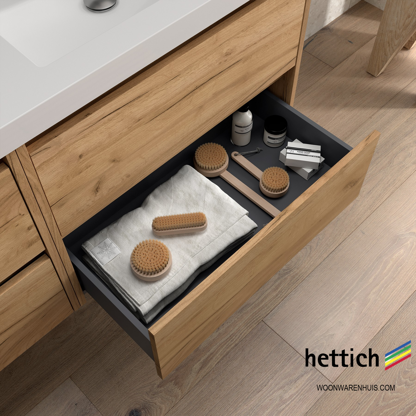 Badkamer meubelset Salgar Noja 85cm 2 laden en 1 deur links afrikaans eiken