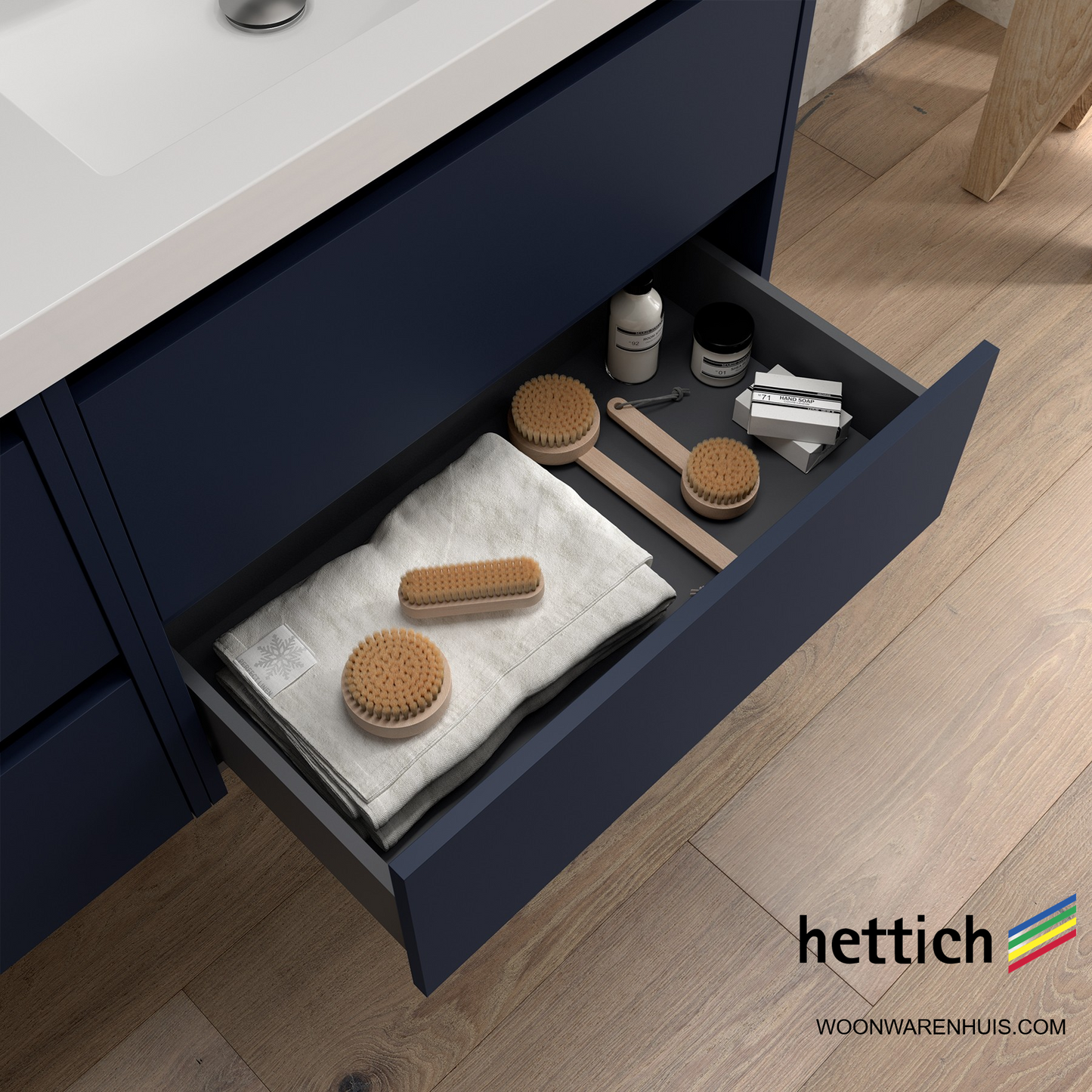 Badkamer meubelset Salgar Noja 85cm 2 laden en 1 deur links blauw mat