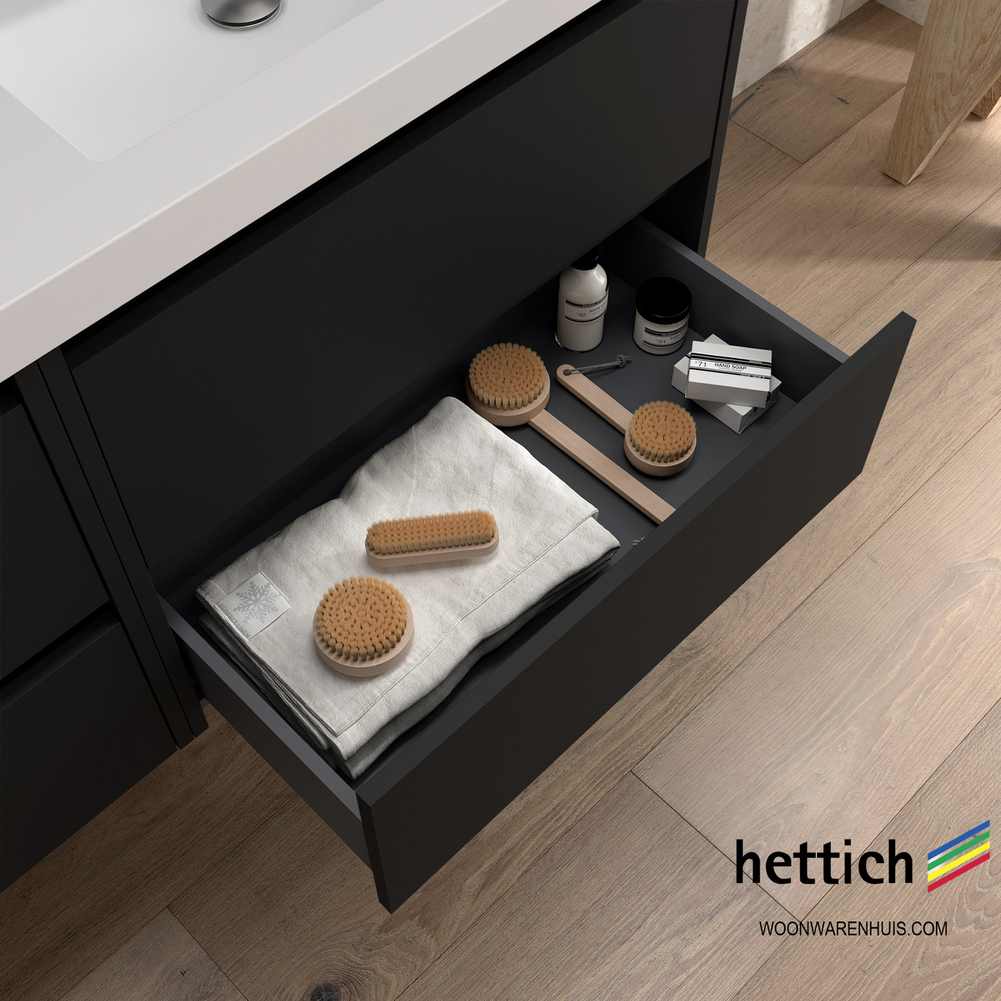 Badkamer meubelset Salgar Noja 85cm 2 laden en 1 deur links zwart mat