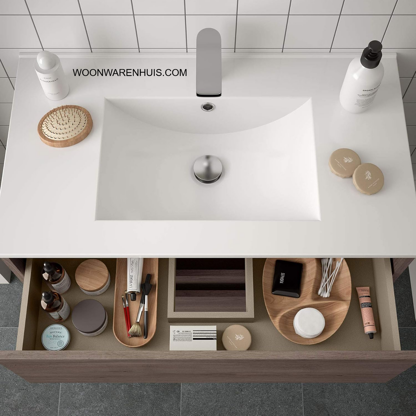 Badkamer meubelset Salgar Noja 85cm 2 laden en 1 deur recht rood mat