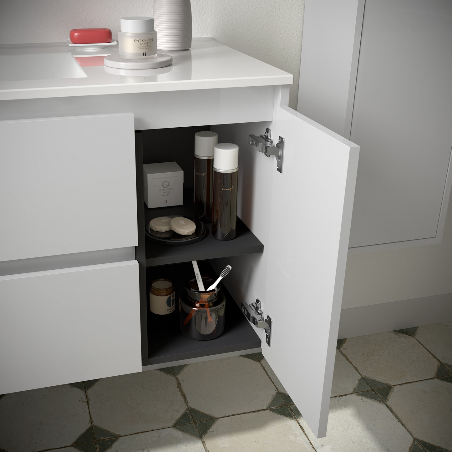 Badkamer meubelset Salgar Noja 85cm 2 laden en 1 deur recht wit hoogglans