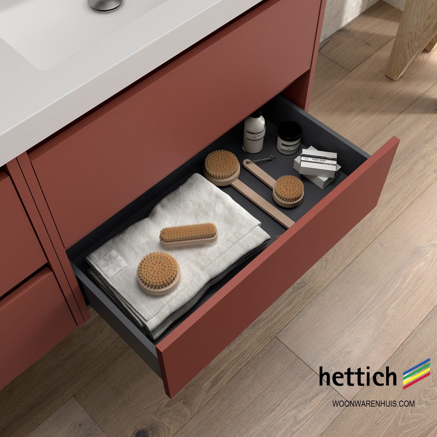 Badkamer meubelset Salgar Noja 85cm 2 laden en 1 deur links rood mat