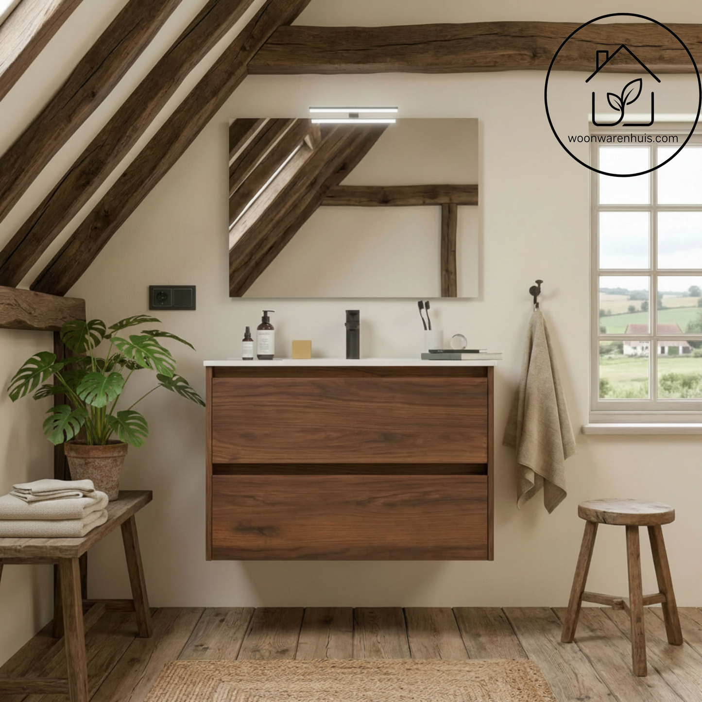 Badkamer meubelset Salgar Noja 80cm 2 laden walnoot