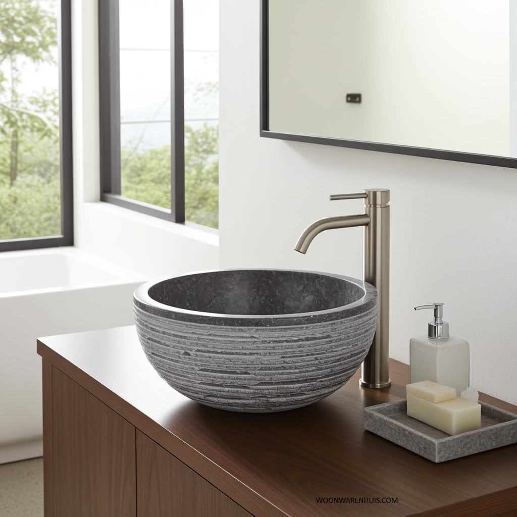 Opbouw waskom Differnz Alto rond 38cm marmer grijs