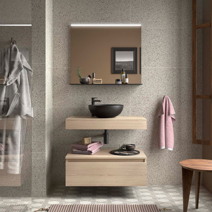 Project Sanitado donkerrood met eiken wastafelmeubel Domus