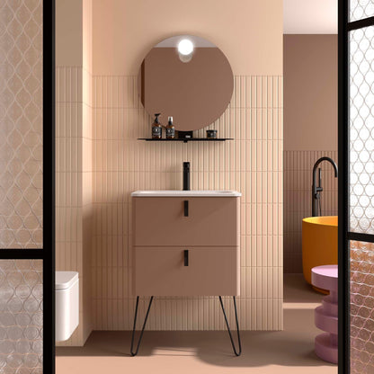 Badkamer meubelset Salgar Uniiq Cajun 60cm in mat bruin - inclusief spiegel met LED verlichting